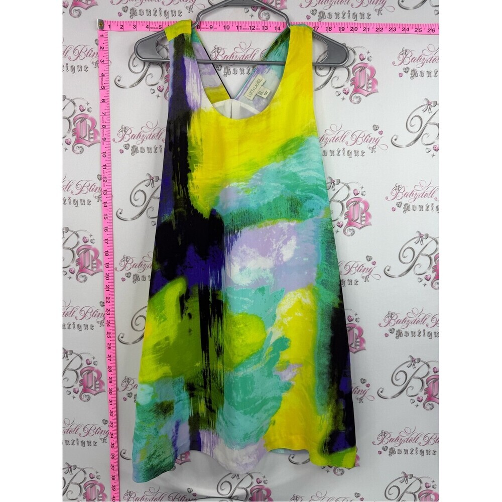 Lucy & Laurel mini dress tie dye Yellow, Aqua and Black Abstract A-Line Dress